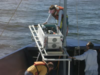 Dave, Jen and Brian, the lidar team working at the bow