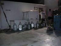 The carboys ready to be sent below the ocean surface