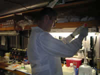 Greg working with radioactive isotopes in the rad van on the back deck 